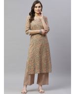 Brown Floral Printed Kurta Set