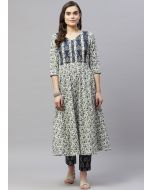 Readymade White Floral Printed Kurta Set