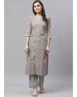 Readymade Grey Kurta Set In Floral Print