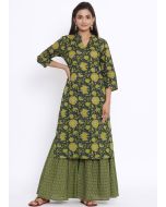 Green Floral Print Kurta & Sharara Set