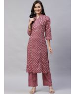 Pink Floral Printed Kurta Pant Set