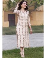 Cream Printed Kurta With Pant