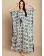 Blue Kaftan Style Kurta Set In Digital Print