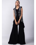 Black Embroidered Co-ord Set In Chiffon