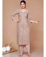 Readymade Brown Floral Print Kurta Set