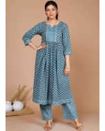 Blue Floral Printed Pant & Kurta Set