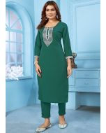 Green Readymade Embroidered Kurta Set