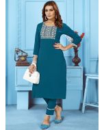 Blue Thread Embroidered Kurta With Pant