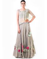 Grey Embroidered Skirt With Cape Style Top