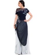 Dark Blue Draped Top With Layered Palazzo