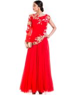 Bright Red Gown With Embroidered Jacket