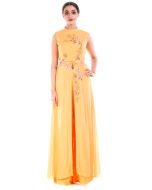 Yellow Cut-Out Long Georgette Kurta With Palazzo