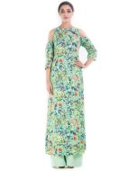 Green Printed Long Kurta With Palazzo