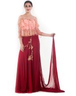 Peach Embellished Top With Maroon Palazzo