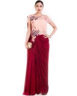 Maroon Jumpsuit Style Georgette Gown