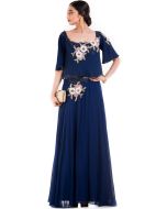 Blue Embroidered Cape Style Georgette Gown