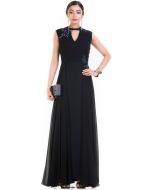 Black Flared V-Neck Georgette Gown