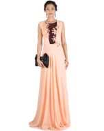 Peach Georgette Net Designer Gown