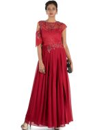 Red Georgette Designer Pleated Gown 