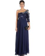 Navy Blue Designer One Shoulder Gown 