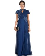 Navy Blue Georgette Net Layered Gown