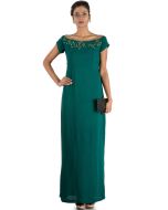 Bottle Green Off Shoulder Georgette Gown 