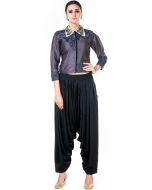 Grey Silk Shirt With Black Harrem Pant