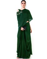 Green Satin Skirt With Asymmetric Cape