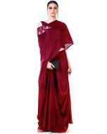 Maroon Satin Skirt With Asymmetric Cape