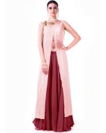 Pink Over-Lapped Crop Top With Palazzo