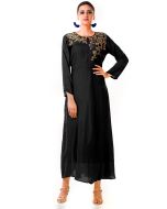 Black Hand Embroidered Cotton Silk Gown