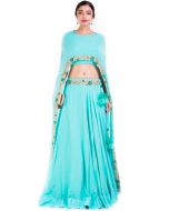 Sky Blue Embroidered Cape Style Skirt & Top Set