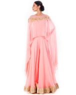 Light Pink Georgette Asymmetric Cape With Palazzo