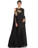 Black Geogette Side Slit Cape Stye Gown 