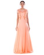 Peach Chiffon & Net Full Length Readymade Gown 