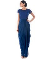 Blue Dhoti Style Cowled Georgette & Net Gown 