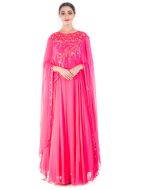 Fuchsia Pink Cape Style Gown