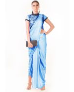 Indo Western Dress: Buy Blue Draped Dhoti With Embroidered Blouse Online