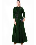 Dark Green Embroidered Silk Gown