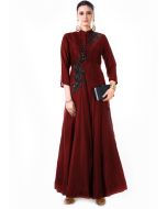 Maroon Beads Embroidered Silk Gown