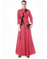 Deep Pink Beads Embroidered Silk Gown