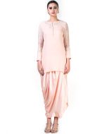 Pastel Peach Gota Work Kameez With Draped Skirt