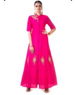 Fuchsia Pink Hand Embroidered Jacket Style Gown