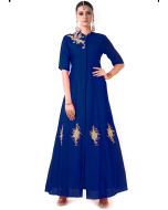 Buy Royal Blue Hand Embroidered Jacket Style Party Indian Gown Online