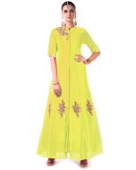 Lemon Yellow Hand Embroidered Jacket Style Gown