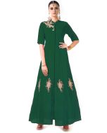 Green Hand Embroidered Jacket Style Gown