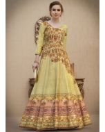 Indian Gowns: Buy Light Yellow Digital Printed Indo Western Gown for Wedding