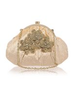 Cream Kiss Lock Clutch With Zari Embroidery