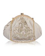 Grey Zari Embroidered Kiss Lock Clutch