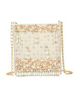 Off White Beaded Velvet Sling Bag